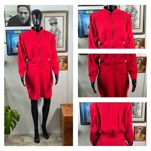 Vintage Tramare Red Denim Zip Front Dress Size 11 Large